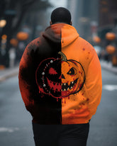 Big & Tall Men's Halloween Pumpkin Goggy Stitching Print Zipper Cardigan Hoodie